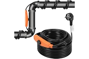 Fiqops 12m Frostschutz Heizkabel mit Thermostat 192W 230V IP68, Frostschutzkabel Rohrbegleitheizung mit Automatikschalter, Heizband für Wasserleitungen im Haus, Pool, Teich, 1 Pack