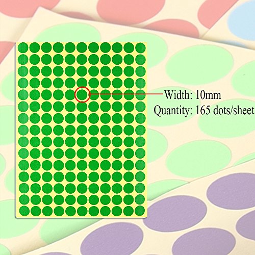 KUUQA 10 Hoja Punto de codificaci  n autoadhesivo Map Label Pegatinas Codificaci  n de etiquetas Ronda de 10mm Combinaci  n de 10 colores  1650 Puntos 