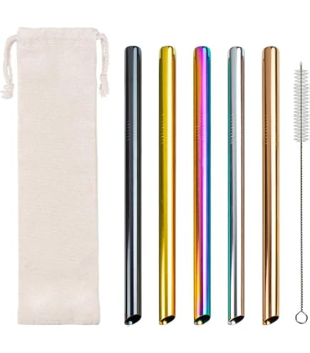8 Pièces Pailles Bubble Tea Inox 10mm - Pailles Métalliques Réutilisables Avec Brosses De Nettoyage