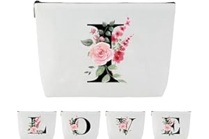 Blisswave Trousse de Toilette Femme, avec Nom de A à Z, Fermeture Éclair en Métal de Haute Qualité, Design Imprimé Exquis, Trousse de Maquillage avec Doublure Noire résistante aux Taches (Blanc)