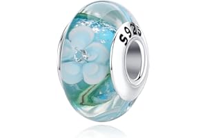 Nbsameng Charm en Cristal de Murano, Colgante Transparente para Pulsera y Cadena para Mujer, Flor Charms de Plata 925%,Abalorio Compatible Pandora Gnoce y Trollbeads