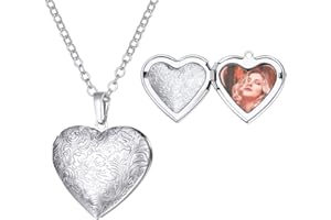U7 Collana con Foto Personalizzata Medaglione, 9 Stili Ciondolo Portafoto Cuore Heart Locket, Argento Rosa Oro Foto Collana Portafoto Apribile, Idee Regalo Originali Collana Mamma Donna Ragazza