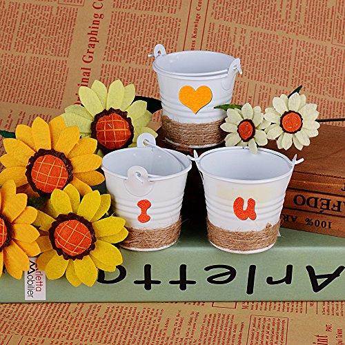 20 Stk Gastgeschenk Mini Eimer für Hochzeit Party Taufe Mandeln Süßigkeiten Schokolade Tischdeko Bonboniere Mit Tragegriff Geschenkbox Pralinenschachtel Geschenkschachtel (Weiß) - 4