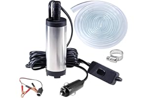Loofu Water Pump Diesel Fuel Pump 12V Inline Water Pumps, with Adapter Clip Transfer Pump, Water Pump Submersible for Diesel Vehicles or Speed Boat, with Hose 3m Power Cord
