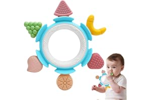 AITUITUI Massaggiagengive Ciuccio per Frutta Neonati Silicone 0 3 4 6 Mesi, Massaggia Gengive Giochi Neonato Educativo, Dentizione Gioco Sensoriale Bambina bambino 1 Anno Regalo Natale Epifania Compleanno, Blu