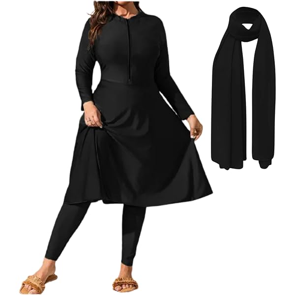 AllMonyba Burkini 2 Pièces Grande Taille – Maillot De Bain Modeste Islamique Pour Femmes, Manches Longues, Coupe Pleine Couverture UV