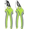 AIRAJ Secateurs Set of 2, Bypass and Anvil Pruning Shears with Rust Proof Stainless Steel Blades, Non-Slip Handle, Garden Scissors -Professional Gardening Hand Tools
