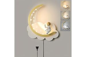 KZT Lampada da Parete per La Stanza dei Bambini LED Luce da comodino Dimmerabile con Interruttore Applique da Parete Nuvola con Spina e Cavo Astronauta Luce a Muro Interni per camera da letto Cameretta