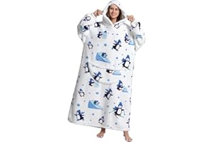 Msrlassn Felpe con Cappuccio Donna e Uomo Giganti Oversize Pullover Indossabile Coperta Blanket Hoodie Confortevole Felpa Coperta Felpone con Tasca (Pinguino-Extra lungo)