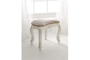 homesdirect365 White Antique French Style Stool | Shabby Chic Bedroom Dressing Table Seat 43x55x34cm