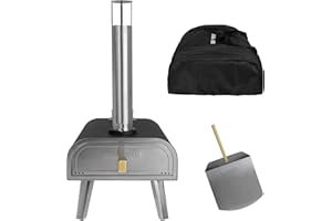 George Foreman Outdoor 16 Inch Wood Pellet Portable Wood Fired Pizza Oven Black with Paddle and Carry Bag, BBQ Oven & Smoker, Foldable Legs GFWPPO2BPC