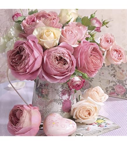 Lot De 20 Serviettes En Papier Ambiente « Pivoines Composition Noir » Décoration De Table Vintage Avec Motif également Pour Fête Ou Découpage 33 X 33