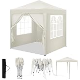 WOLTU Garden Pavilion Folding Tent 2 x 2 m Beige | UPF 50+ UV, Waterproof, Height Adjustable, Stable, 4 Walls, Beach