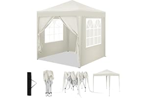 WOLTU Pavillon, Faltpavillon 2x2 m, mit 4 Seitenwänden, Partyzelt wasserabweisend UV-Schutz 50+, höhenverstellbarer Gartenpavillon, mit Tragetasche, für Outdoor Garten Camping, Beige