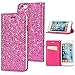Produktbild Sycode Flip Hülle für iPhone 6 Plus (5.5 Zoll),Glitzer Wallet Handytasche für iPhone 6S Plus (5.5 Zoll),Elegant Edel Stilvoll Luxus Rose Rot Ultra dünn Magnetverschluss Glänzend Glitzer Sparkle Bling Malerei Muster PU-Leder Buchstil Stoßfest Weich Silikon Innerer Tpu Case Cover mit Kartensteckplätze und Standfunktion Folio Schale Schutz Wallet Brieftasche Schutzhülle Etui für iPhone 6S Plus / 6 Plus (5.5 Zoll)-Rose Rot
