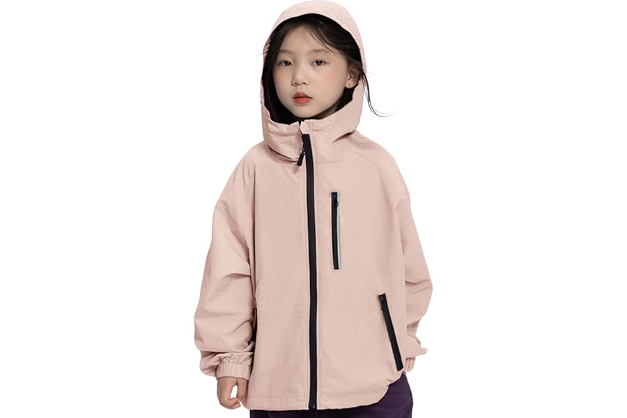 Rolanko Girls Waterproof Hooded Jacket Lightweight Raincoat Windbreaker Outwear Rain Jackets for Kids Boys 7-14 Years