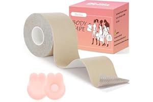 Deilin Boob Tape, Boobtapes Breast Tape for Dresses, Booby Tape with 2pcs Reusable Nipple Covers, Breast Lift Tape for Large Breasts A-G Cup, Tit Tape Under Clothing, Ivory