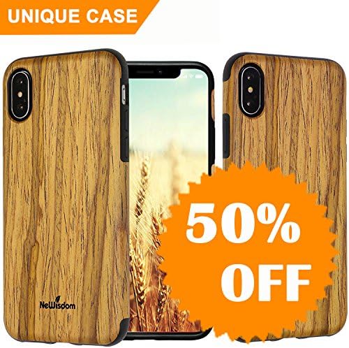 1.iPhone X Case, NeWisdom iPhone X Wood Case Stylish Unique Slim Soft Rubberized Thin Wood Layer over Rubber Case Cover for Apple iPhoneX - Teakwood
