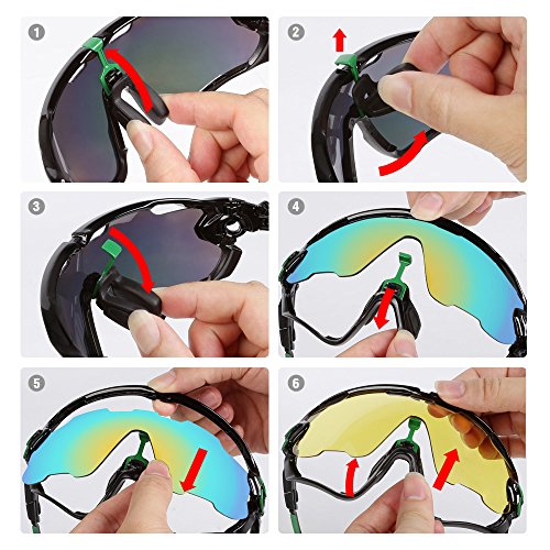 LeaningTech Unisex Fahrradbrille Sonnenbrille für Herren und Damen, Polarisiert Radbrille Sportbrille Schutzbrille mit 5 Wechselgläser, UV400 Schutzbrille für Sport Radfahren Skifahren Fishing Angeln Reiten Fahren Laufen Joggen Golf - 5