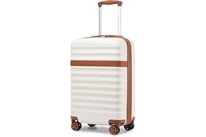 KONO Koffer Trolley Handgepäck Koffer Reisekoffer von ABS+PC Hartschalenkoffer mit 4 Rollen TSA Schloss (Creme/Braun,M)