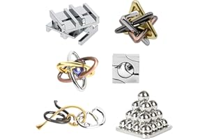 Brain Teaser Puzzles, JoyeeeMetal Puzzle Set IQ Test Game, Educational Toys Physics Mind Puzzles Gift for Family Games Office Party Prizes Kids Teens Adults Challenge - Starter Level, 6Pcs Type C