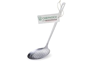 Chefkoch trifft Fackelmann Abseihlöffel - Ideal zum Abseihen von Knödeln, Maultaschen & Co., hochwertiger Edelstahl im matten Look – Kochlöffel spülmaschinengeeignet
