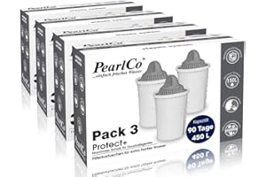 PearlCo Protect+ classic - Para agua dura- Pack 3 filtro de aguas con 1 cartuccia filtrante Universal classic - adatto per Brita Classic