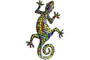 Fiacvrs Decorazione da parete in metallo geco, da appendere alla parete, in ferro battuto da giardino, idea regalo per soggiorno, decorazione da parete, accessori (2)