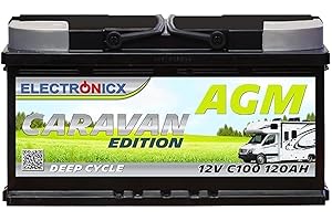 ELECTRONICX Batteria AGM a Scarica Lenta 12V 120Ah C100 Edizione Caravan – Sigillata, Senza Manutenzione, alle Vibrazioni - Batteria AGM per Camper, Barca, Pannelli Solari, Sistemi Off-Grid