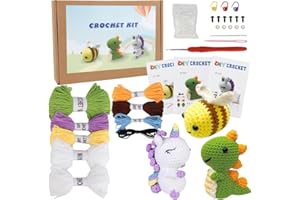 AEUZWR Juego completo de ganchillo para principiantes,3 Piezas kit crochet principiantes, Kits de ganchillo para principiantes,Suministros Tejido Animales Ganchillos Felpa con Instrucciones Paso