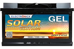 Electronicx Batterie Gel 12V 110Ah C100 Édition Solaire – Batterie de Service à décharge Lente 110 Ah – Technologie Gel – Borne Positive à Droite – Camping-Car Bateau Photovoltaïque
