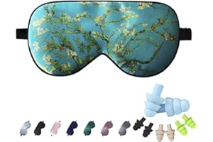 LaCourse 100% Mulberry Silk Eye Mask for Sleeping with Soft EarPlugs &Travel Pouch, Genuine 19Momme Premium Silk Both Sides, Adjustable Silk Sleep Eye Mask for Women, Green-Floral