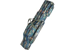 LINGSFIRE 120cm Angeln Tasche mit 3 Fächern, Klapp Angelrute Rollen Tasche Angelrute Angelgerät Fall Aufbewahrungstasche Reise Umhängetasche - Tragegriffe und Schulter-Gurt (Blau, 120cm)