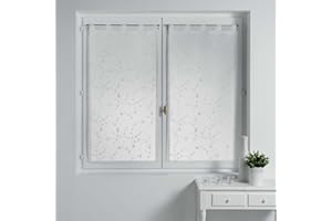 Douceur d'Intérieur, Par Recto pasante de, con Visillo Bordado, diseño de pequeñas Flores, Color Blanco, 2 x 60 x 90 cm