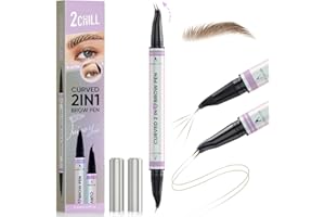 2CHILL 30° Gebogener Augenbrauenstift, Magic 2-in-1 Eyebrow Pencil, Wasserfest Augenbrauen mit 2 Spitzen, Lebendige Microblading Augenbrauenfarbe für Frauen, Make-up, das Den Ganzen Tag Hält (Braun)