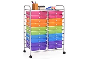 RELAX4LIFE Carrito de Almacenamiento con 20 Cajones y 1 Estante Superior, Carrito Auxiliar de 10 Niveles con 4 Ruedas Universales y 2 Frenos, Carro Multiusos para Baño, Cocina, Salón (Multicolor 1)