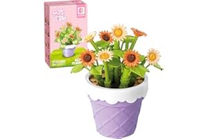 MEIEST Mini Flower Succulent Bonsai Building Block Set,Simulation Pot Plant Artificial Particle Flower Botanical Collection Construction Building Brick Toy,Home Decors (Daisy)