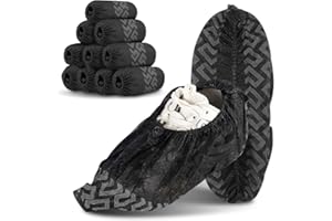 LOMUG Schwarz Vliesstoff Schuhüberzieher Einweg 100x Mehrweg Überzieher Shuhe - Überschuhe rutschfest mit Laufstreifenmuster - Schuh Überzieher extra Reißfest und Wasserdicht für In- und Outdoor (XL)