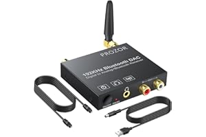 PROZOR 192Khz Convertidor Óptico a RCA con Receptor Bluetooth 5.0 Conversor Audio Digital a Analógico Toslink Coaxial a RCA L/R 3.5 mm Jack Adaptador de Audio Digital con Interruptor On/Off
