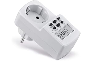 conecto timer digitale per la presa, 8 programmi di commutazione, display LCD 1,5", batteria di riserva inclusa, IP20, 1800 watt, bianco