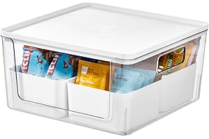 INTERDESIGN iDesign Organizer cassetti con 4 scomparti, Organizer cucina dalla serie di Rosanna Pansino, Organizer bagno in plastica riciclata con apertura frontale e coperchio, bianco