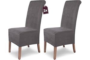 ‎SH SCHEFFLER-HOME LIVE HOMESTYLE SCHEFFLER-Home Stretch Stuhlhussen Leon | 2er Set Mikrofaser Wildleder Esszimmerstuhlhussen | Drehstuhlbezug | Spandex-Bezug mit Gummiband | elegante Stuhlhusse, grau