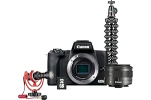 Canon EOS M50 Mark II Premium Vlogger Kit Kamera + Objektiv EF-M 15-45mm F3.5-5.6 is STM + Røde Mikrofon + Joby Gorillapod 1K Stativ + SD Karte 32GB (24,1 MP, Touch LCD, WLAN, Bluetooth) schwarz