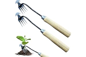 Kaxenig 2 Pièces Désherbeur Manuel, Désherbeur en Acier Inoxydable, Désherbeur À Main avec Manche en Bois, avec 4 Dents, Désherbeur Manuel pour Creuser, Sarcler, Détacher
