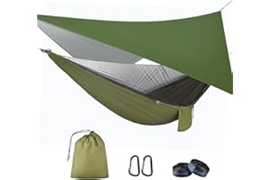 ‎OTRAKI OTraki Hängematte Outdoor mit Tarp Moskitonetz 290cm x 140cm Ultraleicht Wasserdicht Camping Hammock Hängematten mit Insektennetz und Zeltplane 200kg Last Kapazität für Wandern/Reisen