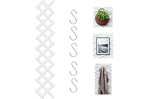 KAZITOO Garten-Rankgitter aus Holz, erweiterbarer Pflanzenzaun mit 5 S-Haken, Faltbarer Hängerahmen, Rankgitter für Kletterranken, hängender Blumentopf, Wanddekoration (180x33 cm, 0,7cm dick, weiß)