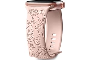 Mastten Armband mit Rosenblumengravur Kompatibel mit Apple Watch Armband 38mm 40mm 41mm für Damen, Weiches Silikon Elegantes Rosen Blumenmuster Armband für iWatch Series 9 SE 8 7 6 5 4 3 2 1, Rosa