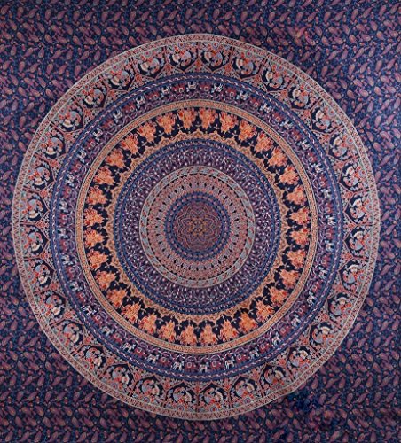 Wandteppich, Dancing Peacock & Elephant Mandala Gobelin, Hippie Wandteppiche, Bohemian Boho Tapisserie, Schlafsaal, Wand Gobelin, Wandteppich für von raajsee - 3