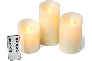 Flameless LED Candles Battery Operated Real Wax Flickering Flame with Remote Set of 3 by Crystals®
