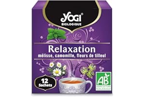 Yogi Biologique Relaxation, Infusion 100% Bio Mélisse, Camomille et Fleurs de Tilleul, 12 Sachets thermosoudés et sans agrafe, 21.6 g, 310811